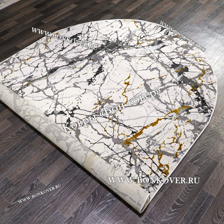 Турецкий Абстрактный Ковер Белый с Золотистым Арт 30325